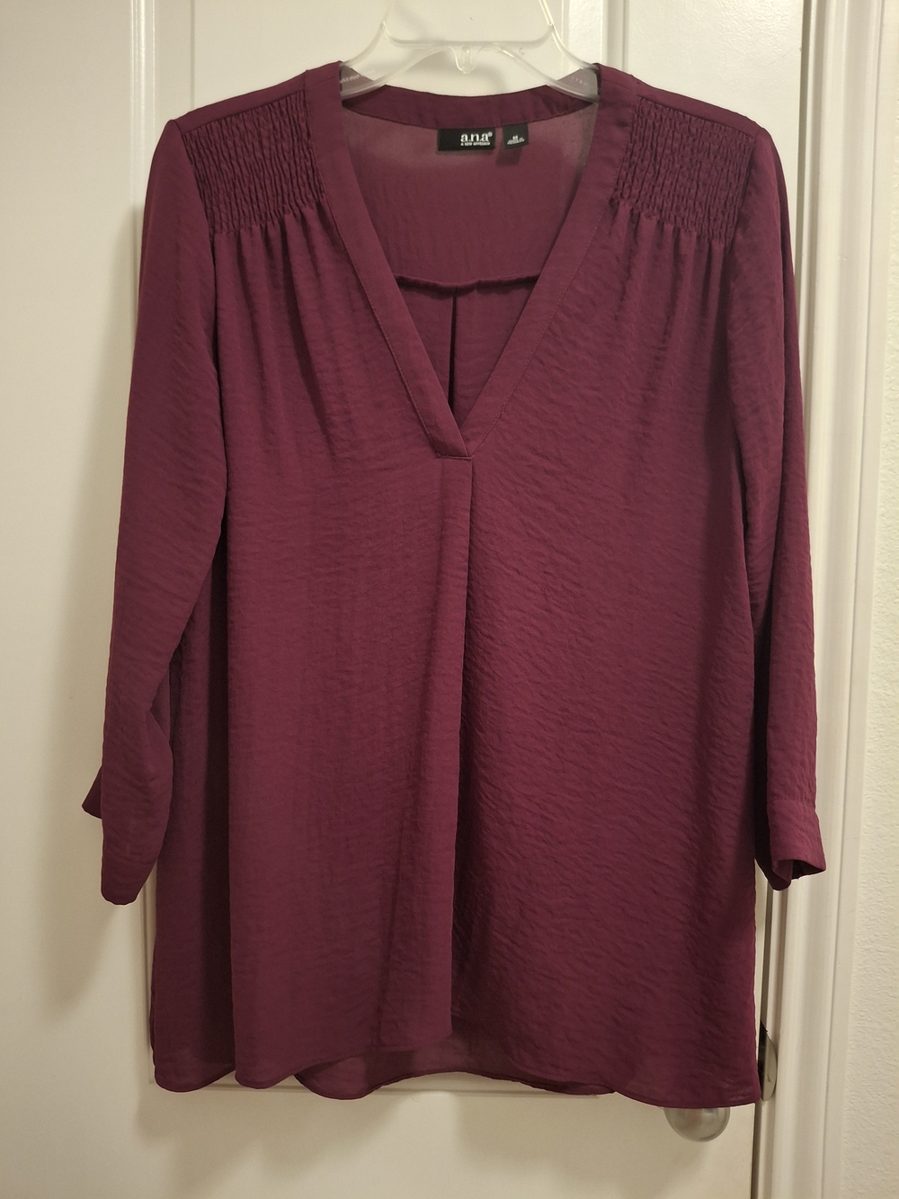 a.n.a Plum V-Neck Smocked Shoulder Tunic